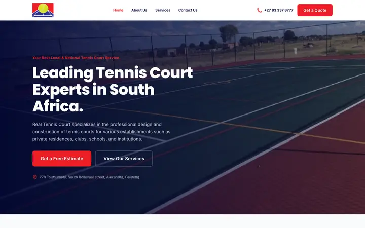 Screenshot of the Real Tennis Court website